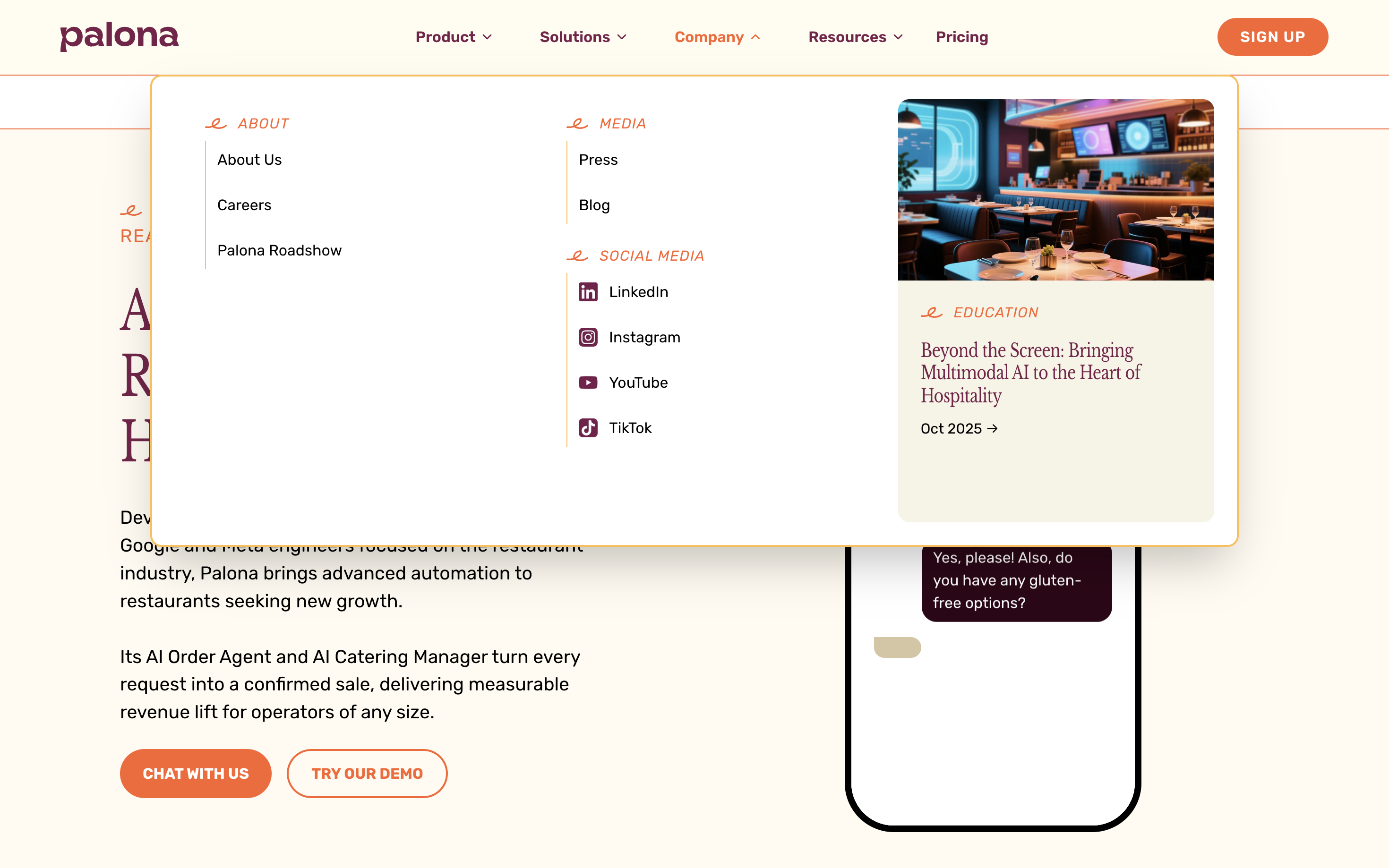 New Palona navigation bar